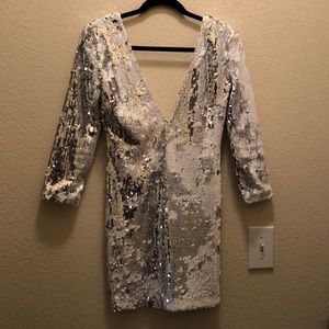 NASTY GAL WHITE/SILVER SEQUIN DRESS